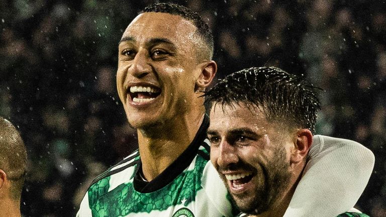 Celtic's Greg Taylor scores to make it 5-0 during a cinch Premiership match between Celtic and Dundee