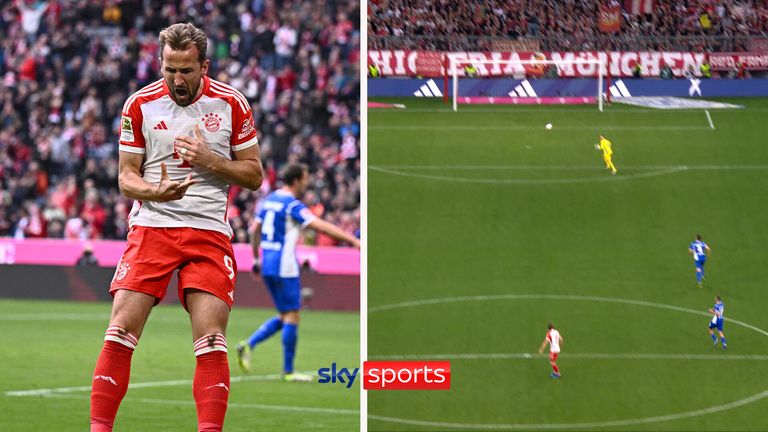 Harry Kane scores from inside his own half for Bayern Munich!