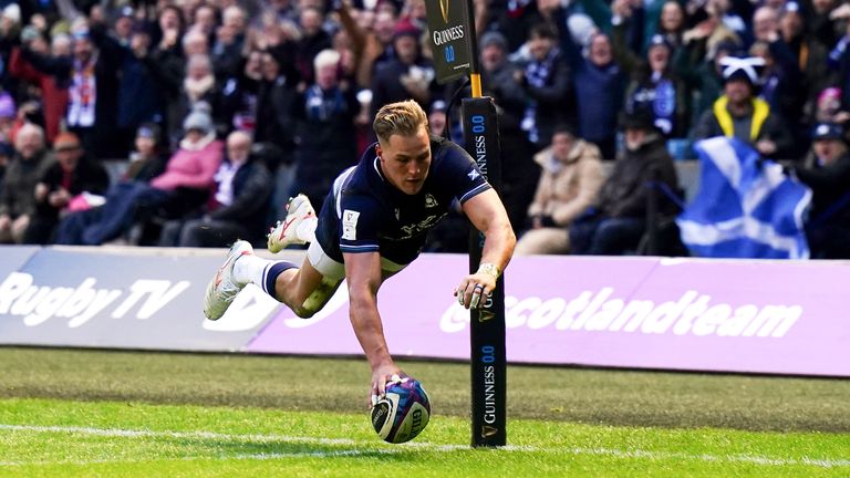 Scotland's Duhan van der Merwe scores their second try