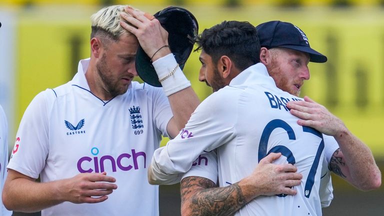 England&#39;s players after India secure series win (Associated Press)