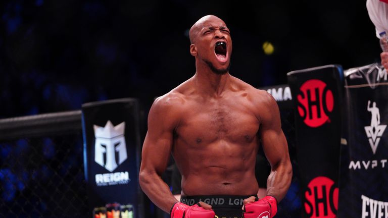 Michael Page prepares to fight Douglas Lima in their welterweight bout during Bellator 267 on October 1, 2021, at The SSE Aren in London, England. (Photo by Scott Garfitt/PxImages/Icon Sportswire) (Icon Sportswire via AP Images)