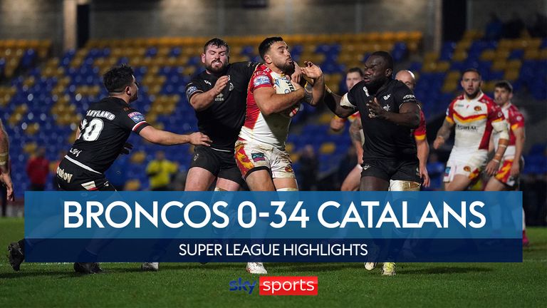 Highlights of London Broncos&#39; clash with Catalans Dragons in the Super League.