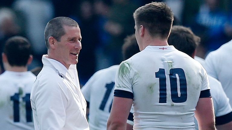 Rugby Union - RBS Six Nations - Italy v England - Stadio Olympico
England coach Stuart Lancaster (left) congratulates England players including Owen Farrell (centre) as they leave the pitch following the Six Nations match at the Stadio Olympico, Rome, Italy.